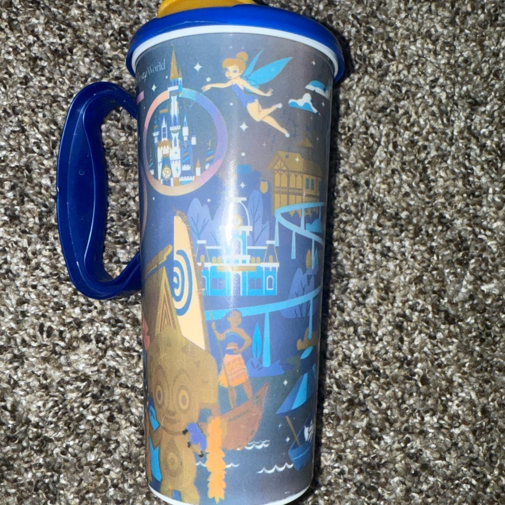 Colorful Travel Mug with Blue Handle Disney 50th anniversary cup